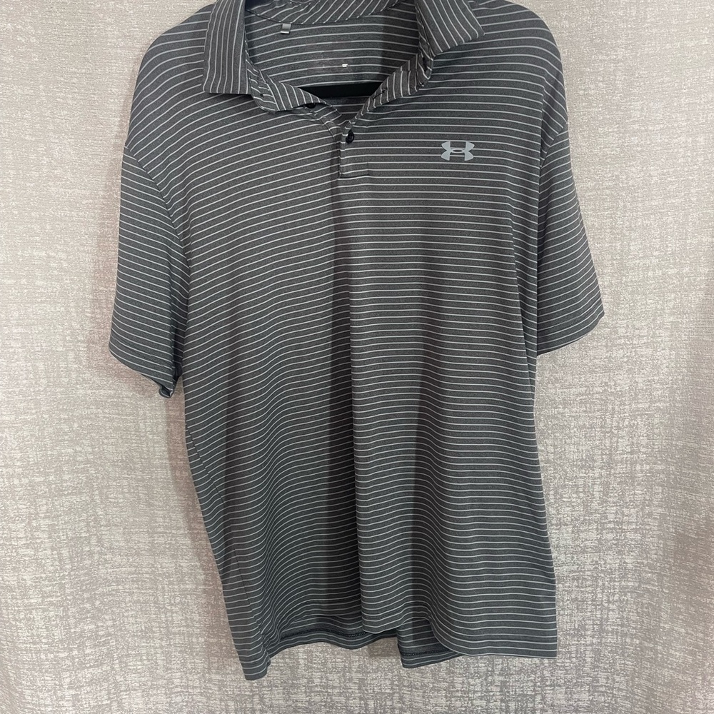 Under Armour Black and White Polo Shirt Performance Stripes